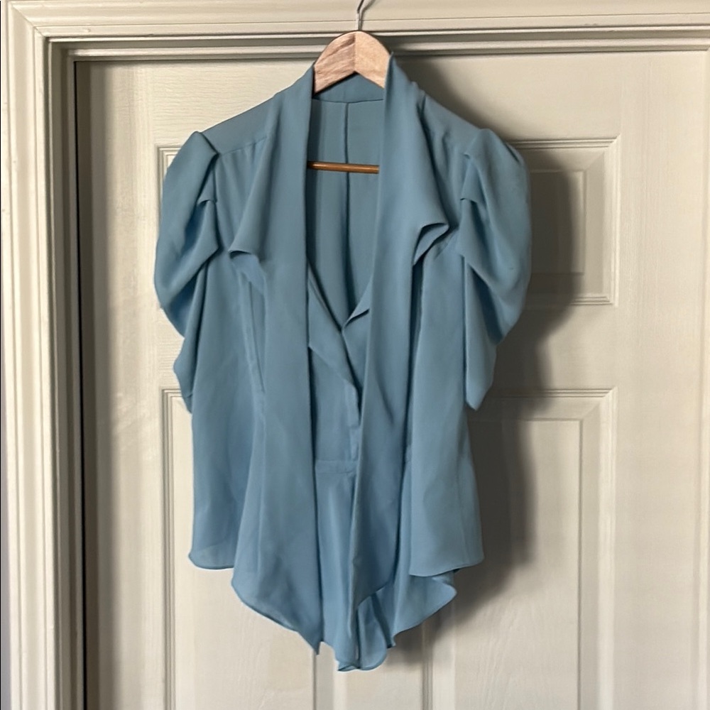 Balenciaga Blue Ruffled Blouse w/Puff Sleeves - spots on left shoulder